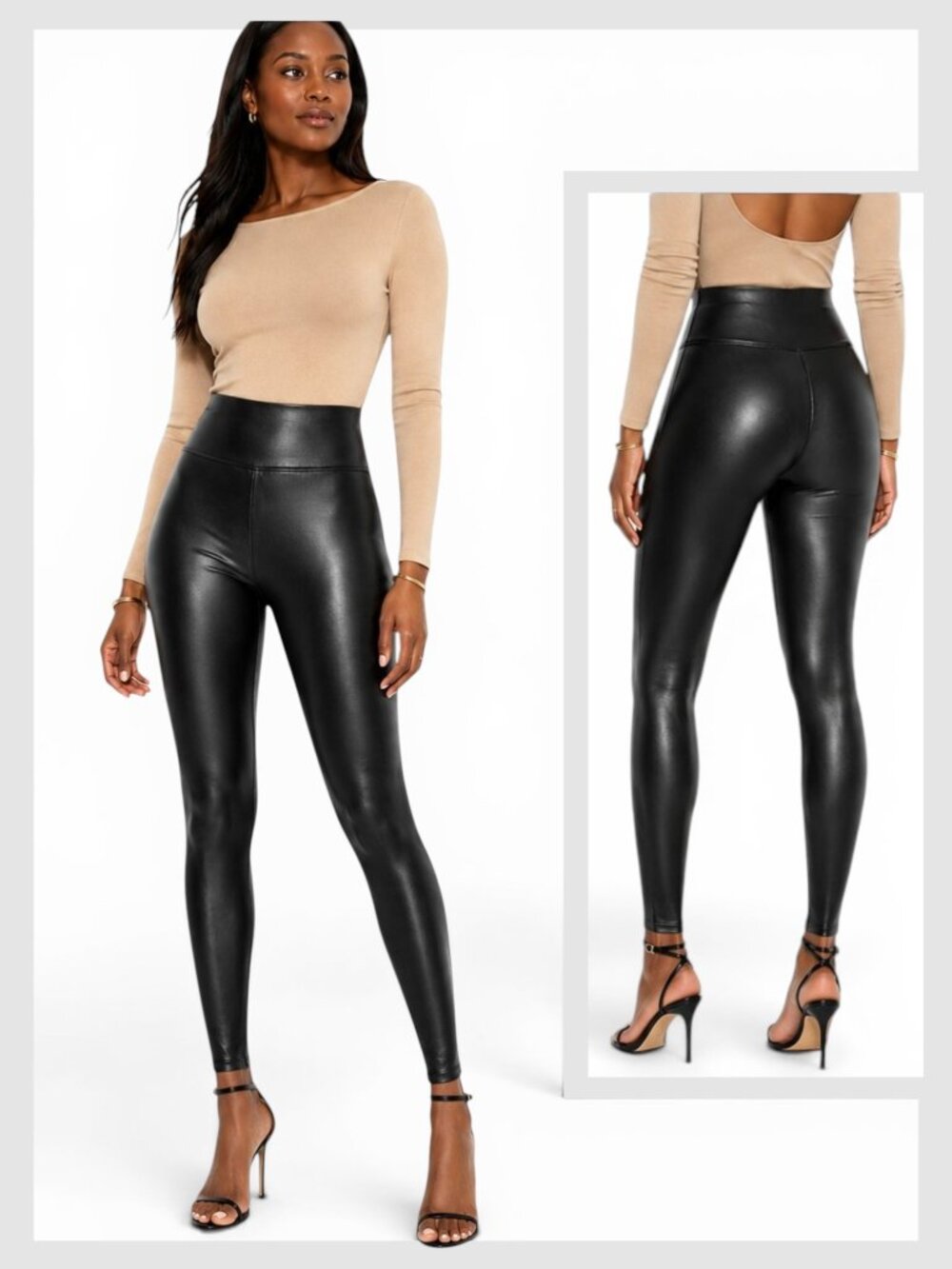 SPANX Faux Leather Leggings Black High Rise Tummy Control L